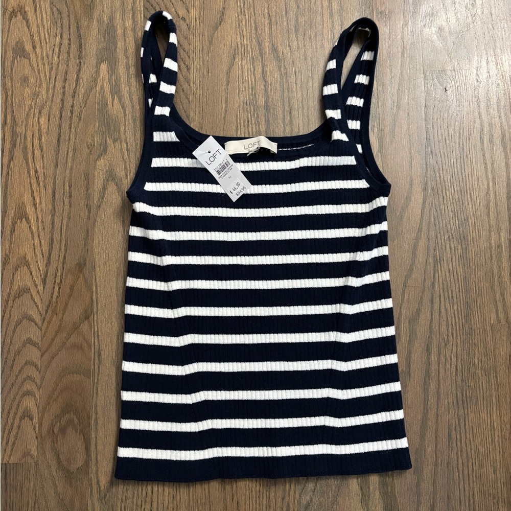 NWT LOFT Navy & White Striped Ribbed Square-Neck Tank